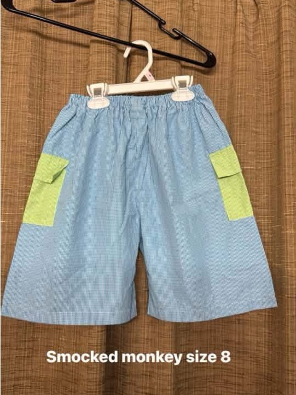 Smocked Monkey Boys' Light Blue Swim Trunks with Lime Pockets - Size 8